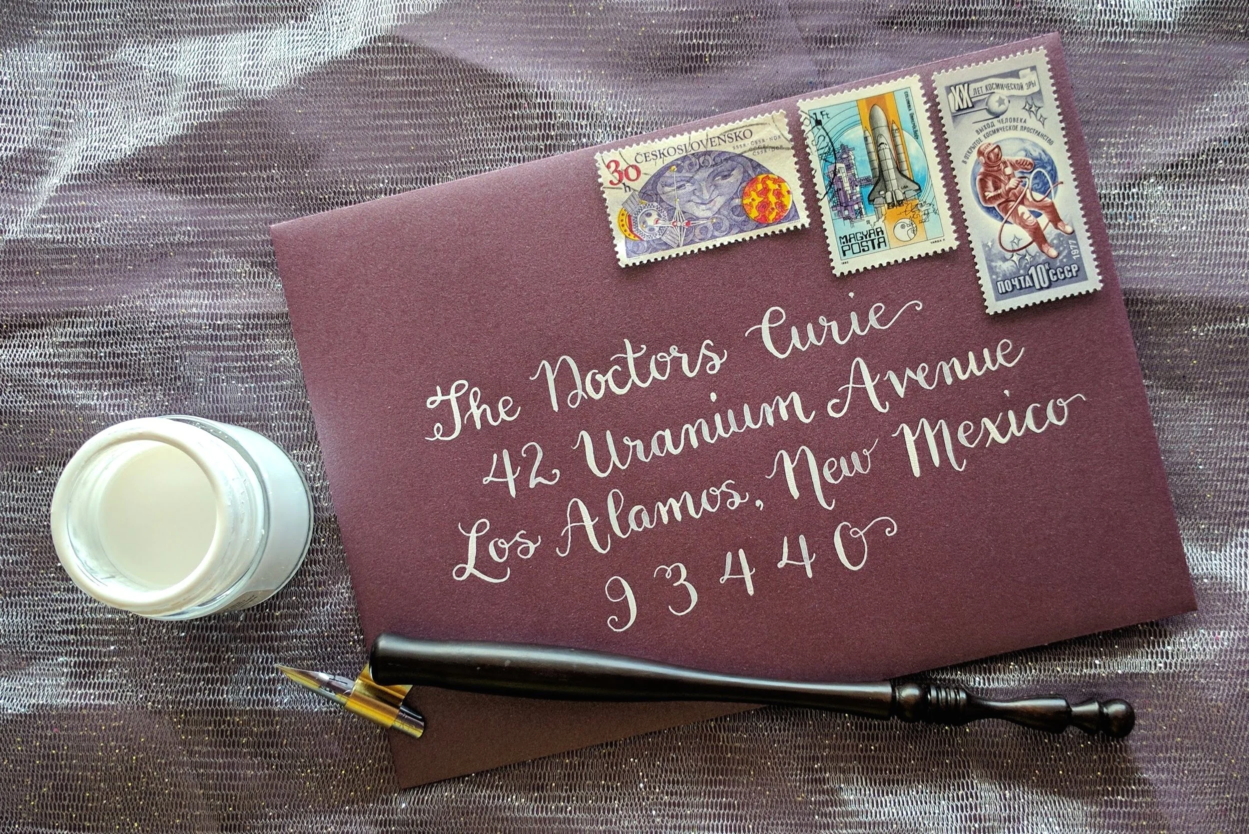 dip pen white ink calligraphy from Proton Paperie & Press