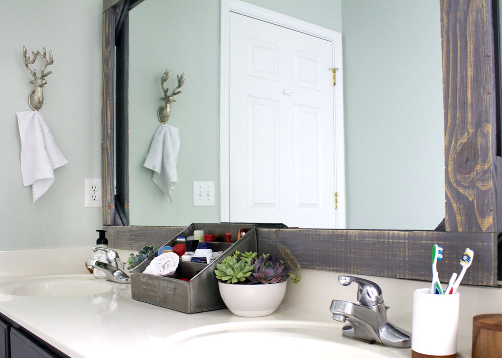 How To Frame A Mirror With Wood Tag, Frame Your Bathroom Mirror Diy