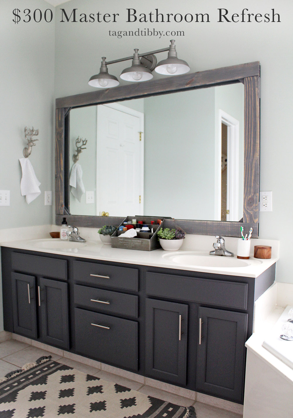 Master Bathroom Update On A 300 Budget, Dark Bathroom Cabinets With Light Countertops