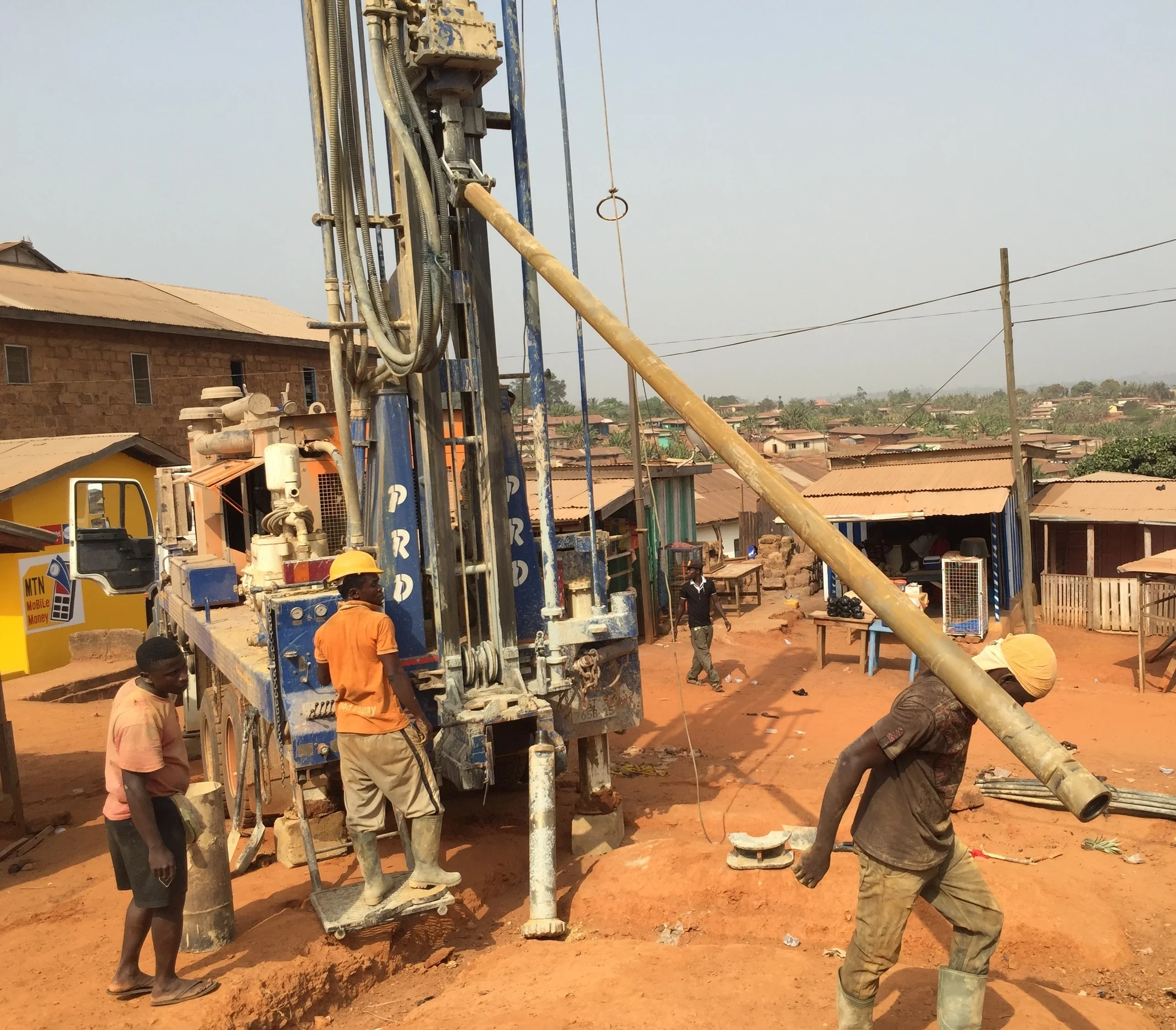 The drilling rig being set up