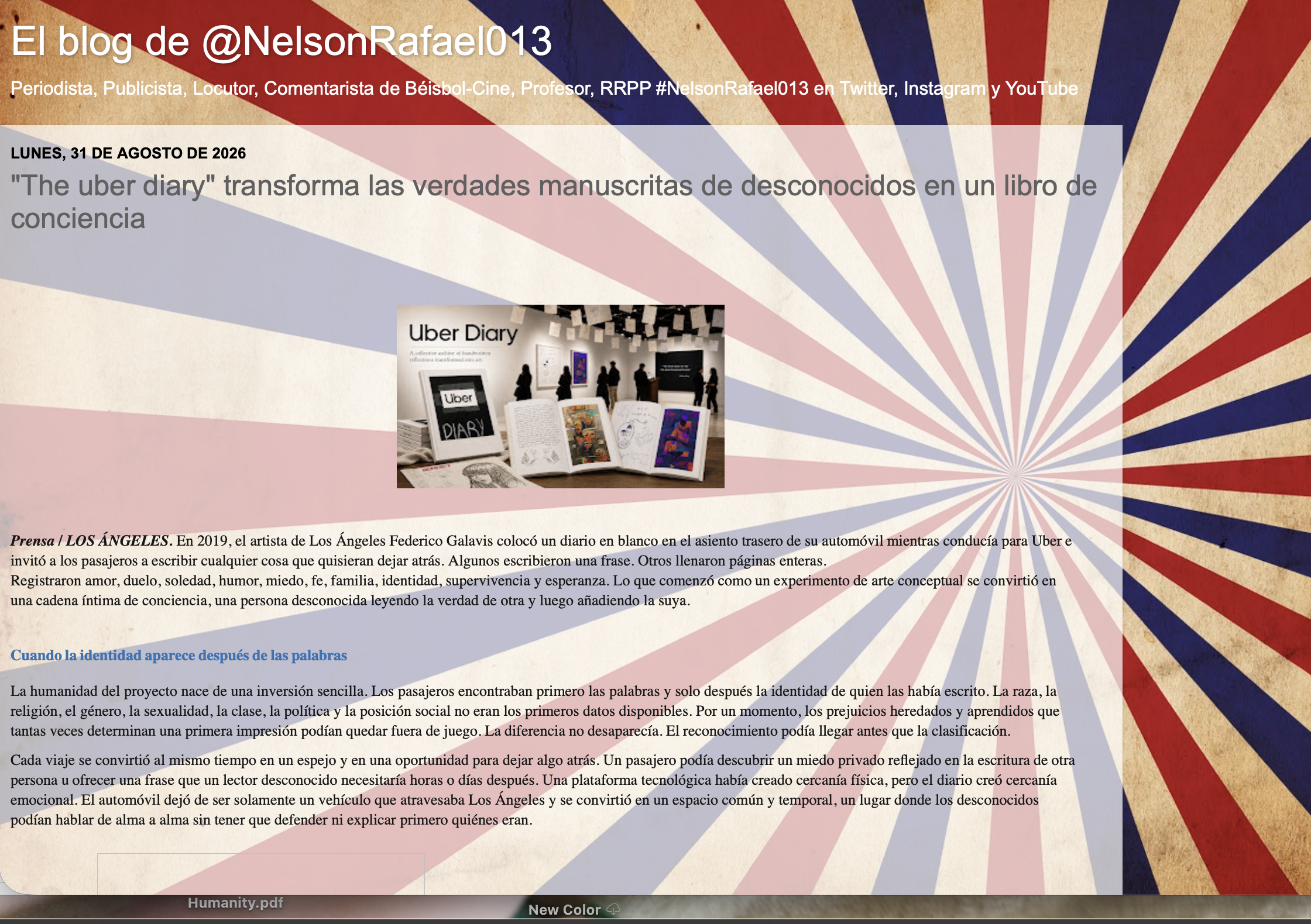 El blog de @NelsonRafael013 article about The Uber Diary