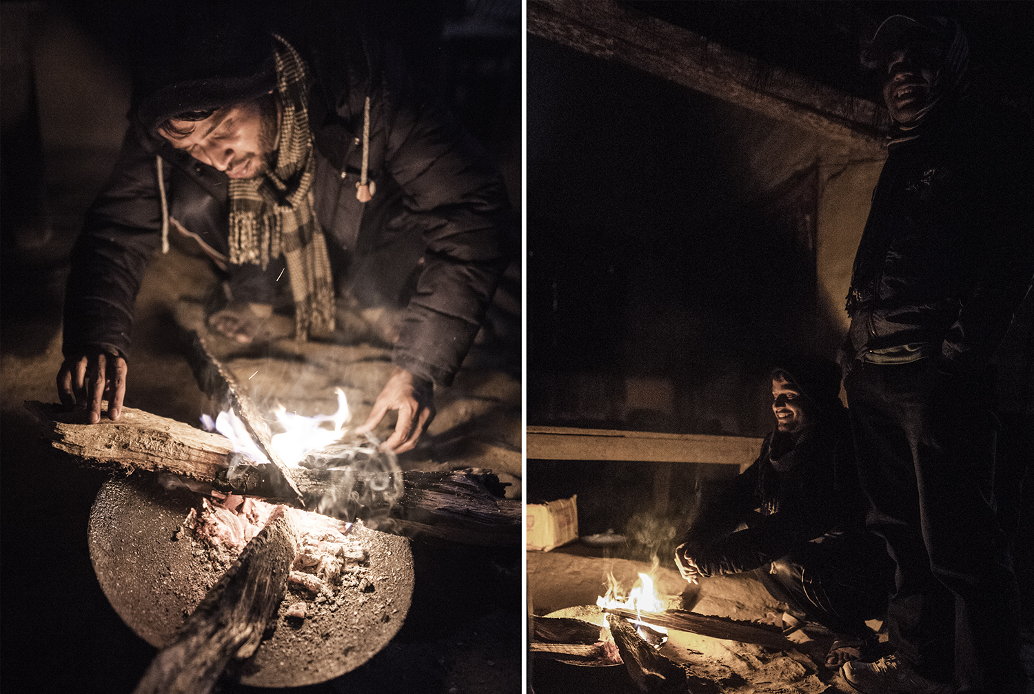 Fires are used to keep warm and to cook. 