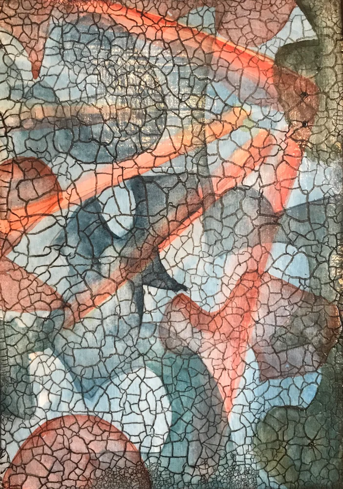 The Protective Power of Ochosi , 2017. Watercolor, oil, acrylic, plaster and lacquer on paper, 6 x 8 inches