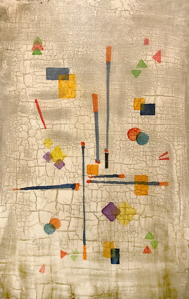 Ochosi's Quiver , 2017. Watercolor, oil, acrylic, plaster and lacquer on paper, 8 x 12 inches