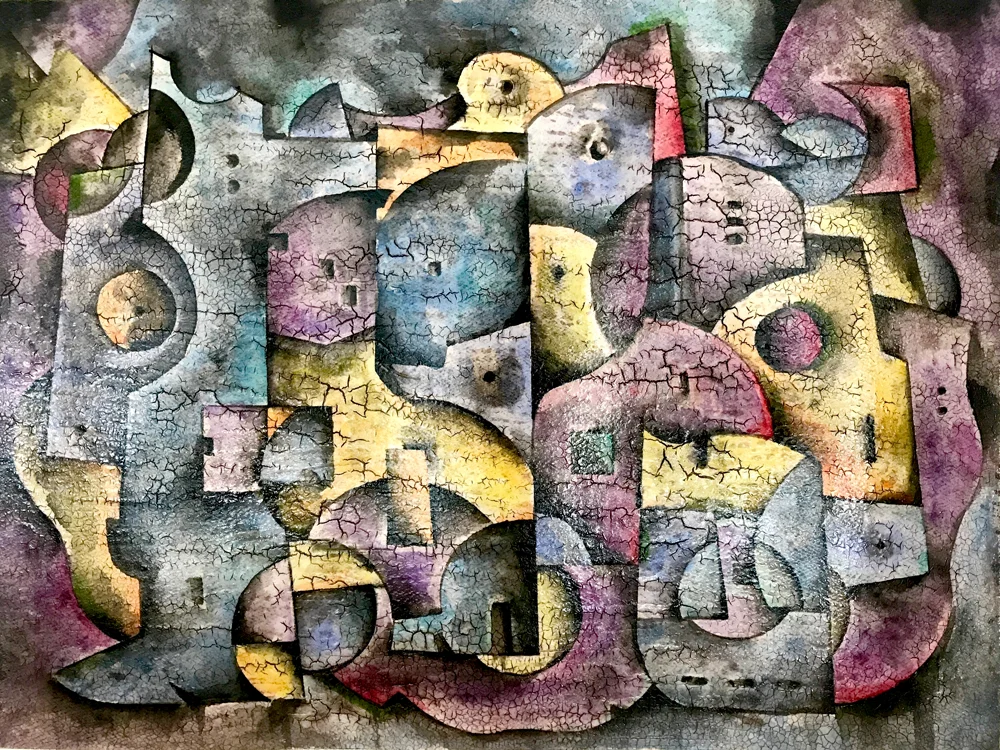 Sky Solidified 24 x 18 inches, watercolor, oil, acrylic and plaster on paper