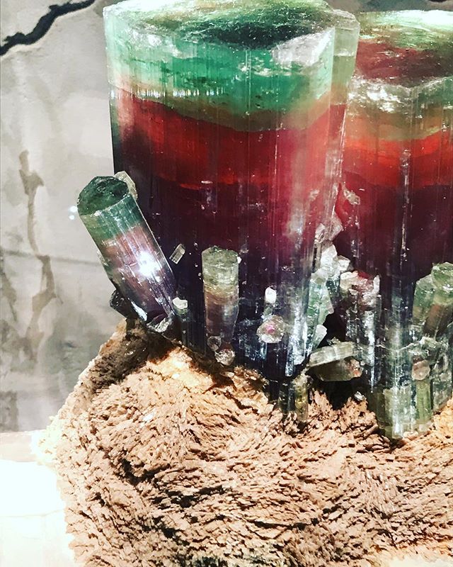 Tourmaline is one of my favorite minerals. I spotted this at the Museum of Natural history. These gemstones are special to me because I spent a week in Maine mining for them. I was taken in by a really wonderful woman who put me up in a cabin and fed