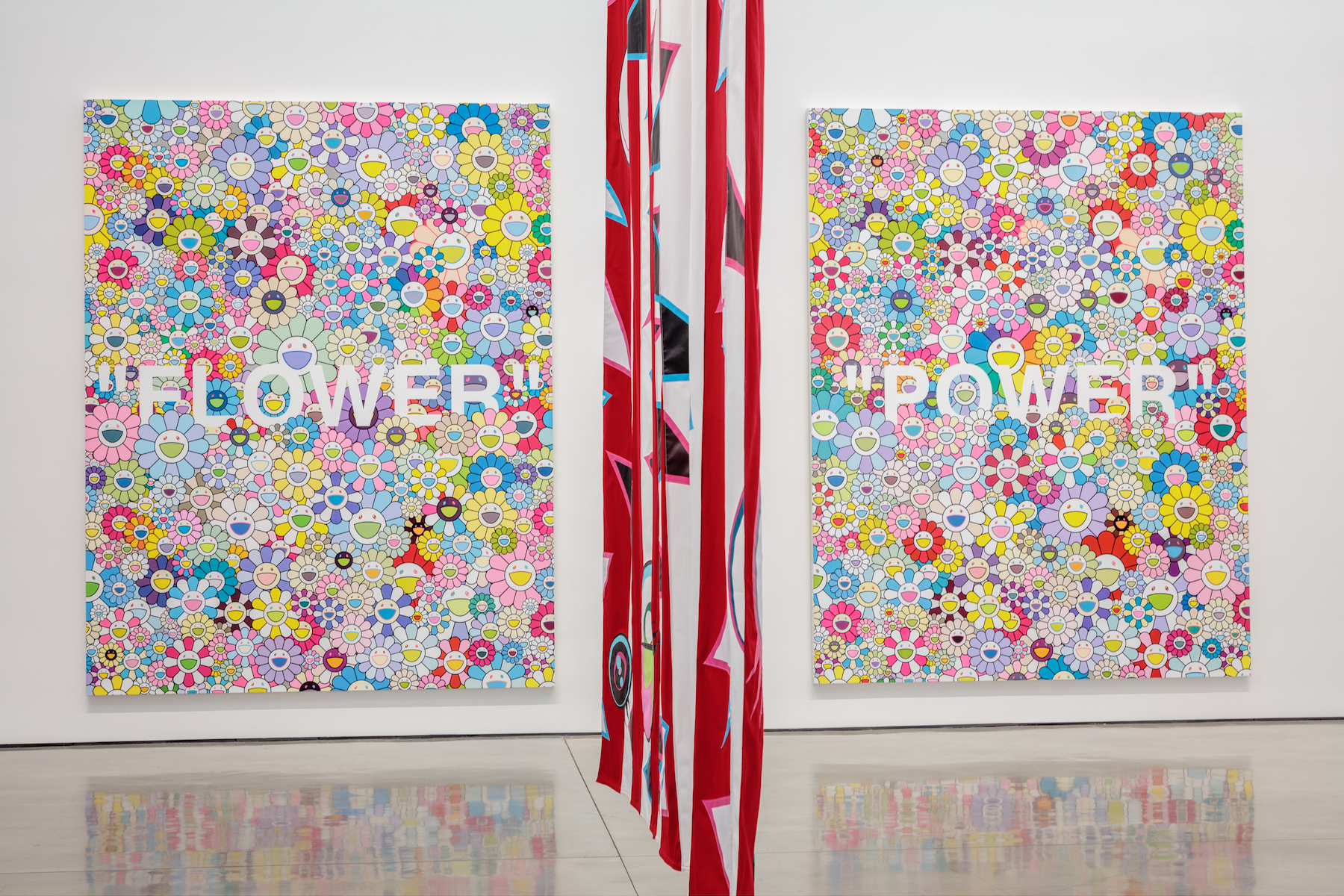 TAKASHI MURAKAMI & VIRGIL ABLOH "AMERICA TOO", Installation View , 2018 Artworks © Virgil Abloh and © Takashi Murakami Photo: Joshua White – JWPictures.com Courtesy Gagosian