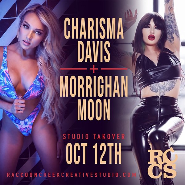Models Charisma Davis and Morrighan Moon posing together for their October 12 studio takeover at Raccoon Creek Creative Studio in New Jersey.