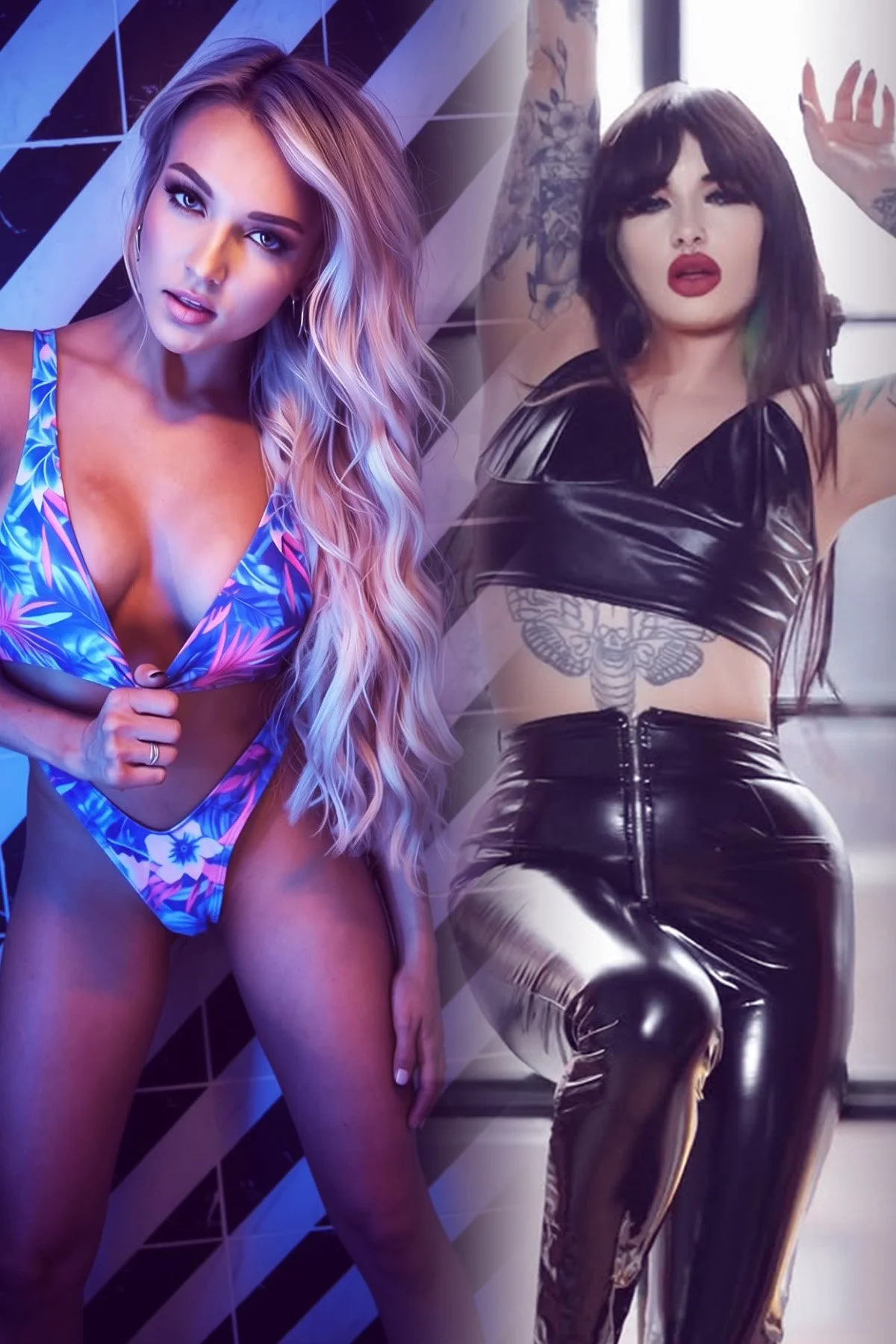 Charisma Davis and Morrighan Moon duo model leather bikini