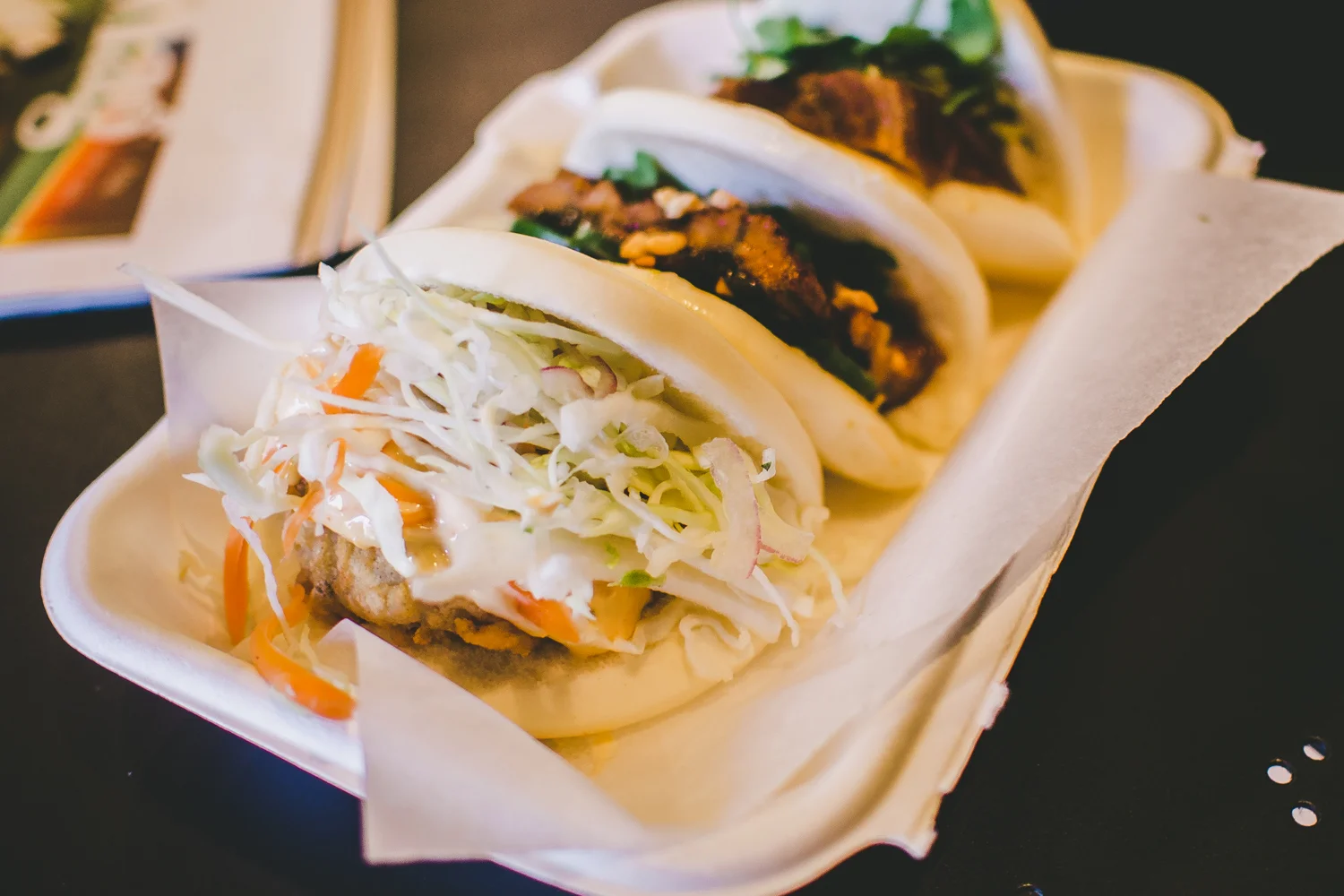 Baos: Korean style fried chicken (KFC), Grilled eel, Master stock pork belly - $3.50 each