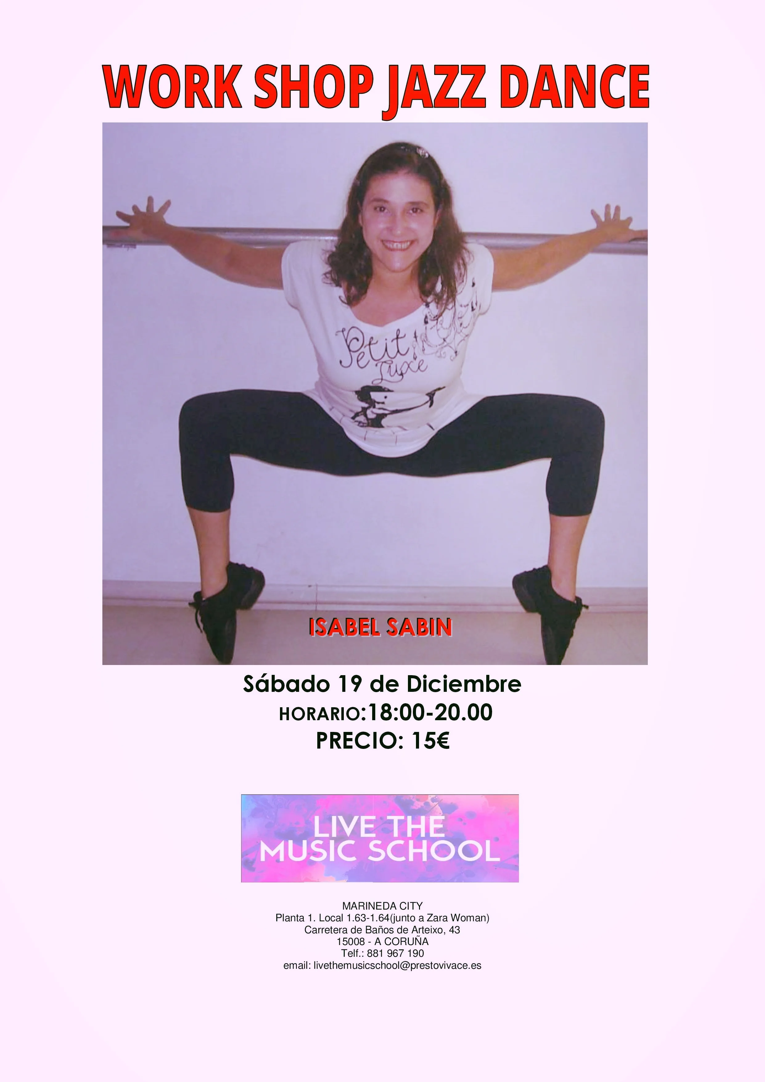 Isabel Sabin.Su formación como bailarina comenzó en Sao Paulo ( Brasil) en Ballet Clásico, Jazz Dance , Baile Moderno y Teatro Musical,  continuó con la misma  en países como Inglaterra, Italia y España. Fundadora y Director…