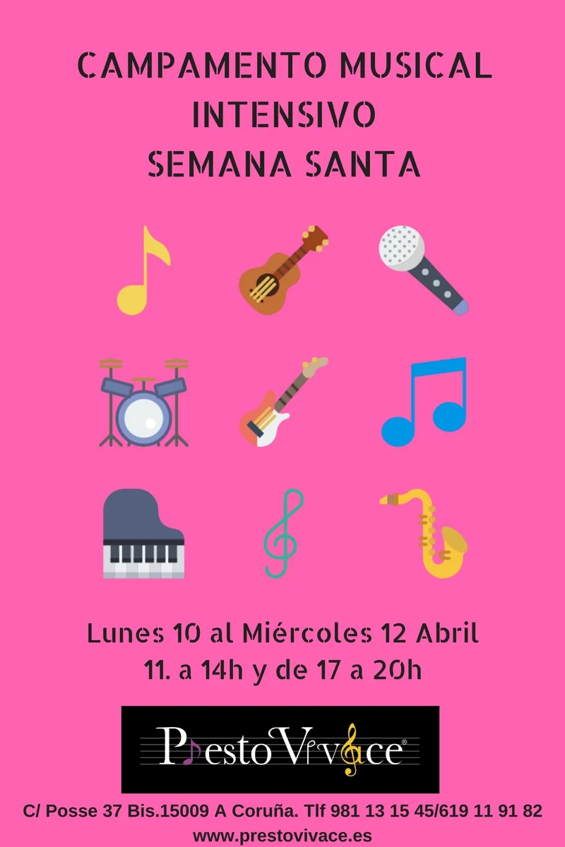  Del Lunes 10 al Miércoles 12 de Abril ven a disfrutar del mejor Campamento Musical Intensivo dirigido a niños de 5/6 a 12 años.Formato intensivo, divertido y didáctico de activades de Música, Canto y Danza diseñado por el Equipo de Profes…