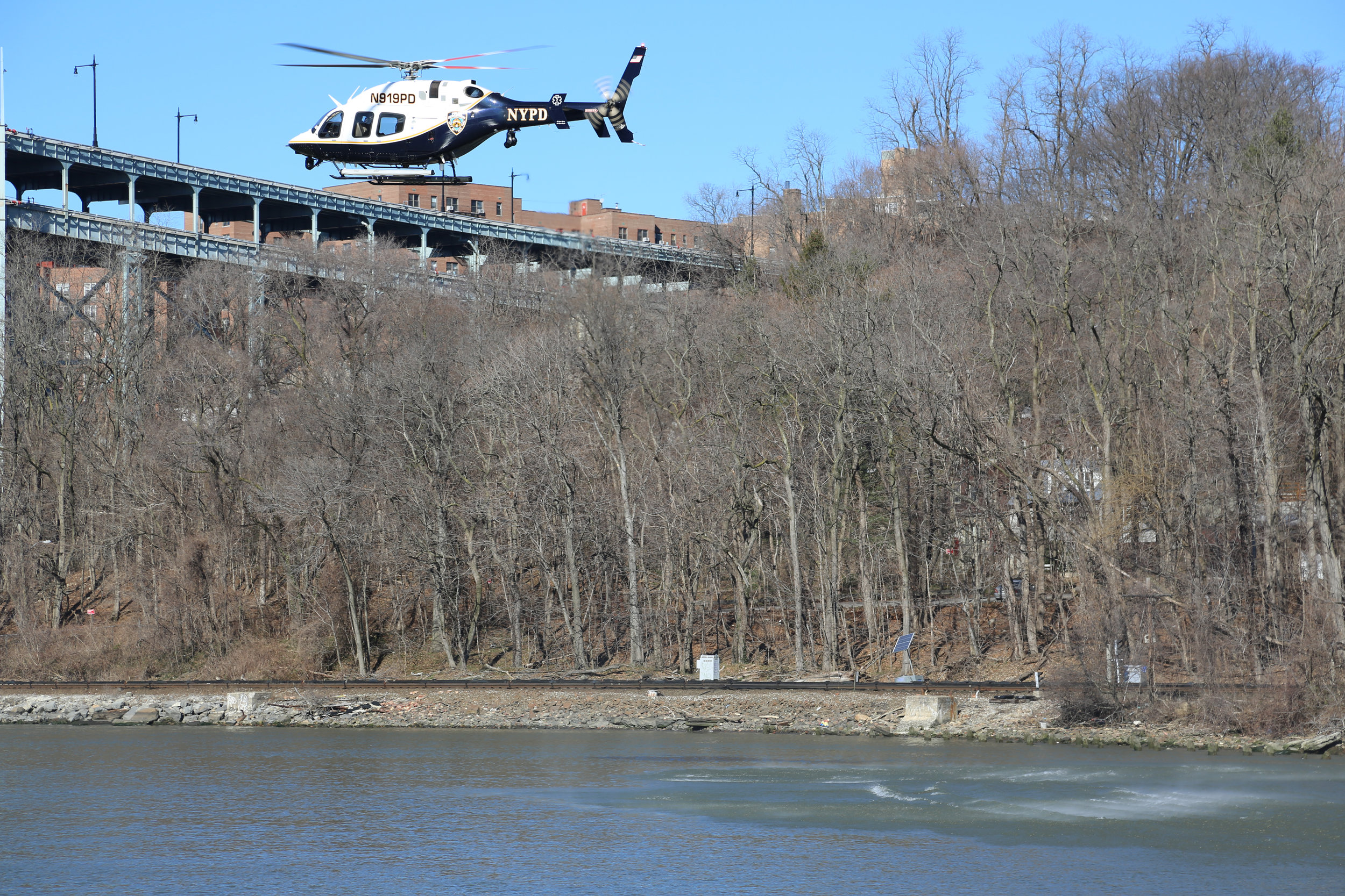 Helicopter as it created waves in the water to reveal any inconsistencies.