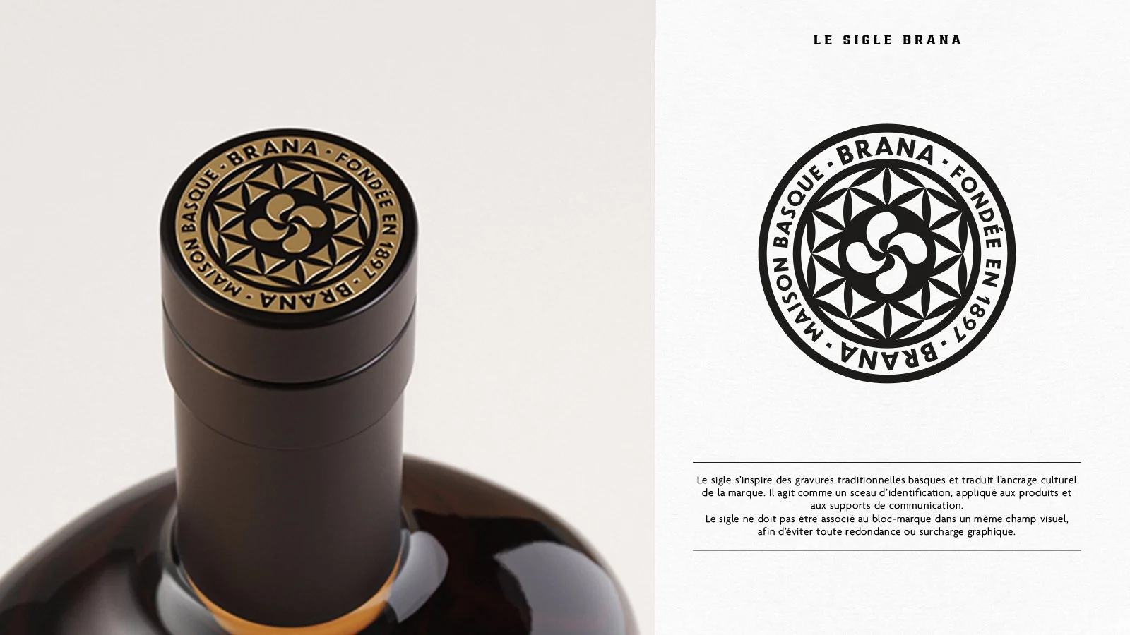 Design global Maison Brana — Sigle Maison Brana — identité de marque spiritueux basque par 2S Global Design