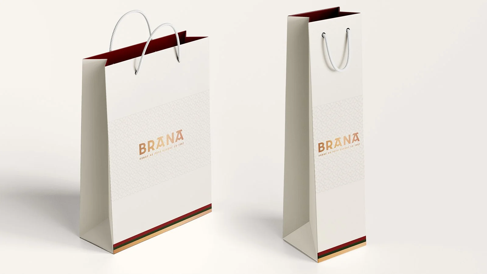 Sacs cadeaux Brana, formats bouteille et boutique — design packaging par 2S Global Design