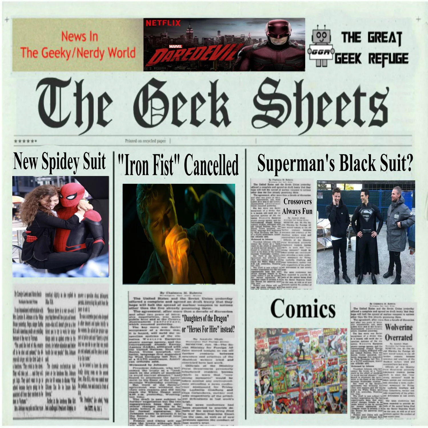 Geek Sheets - Iron Fist Cancelled, Black Suit for Supes, and Spidey's New Threads