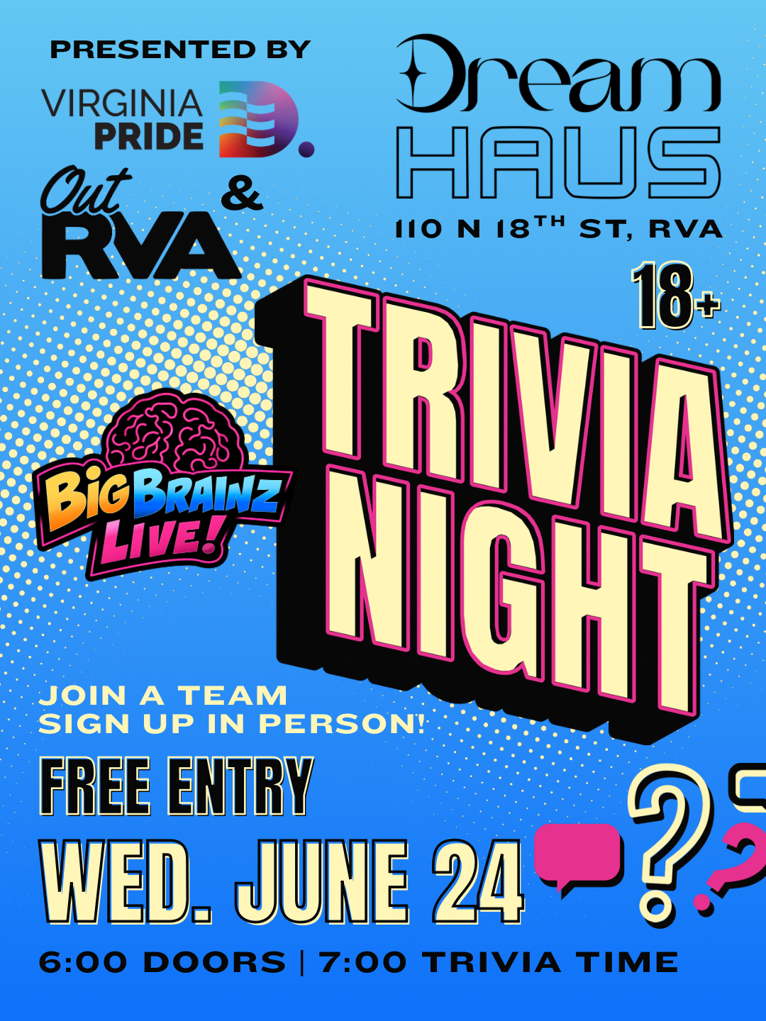 Big Brainz Live! Trivia Night presented by OutRVA &amp; Va Pride