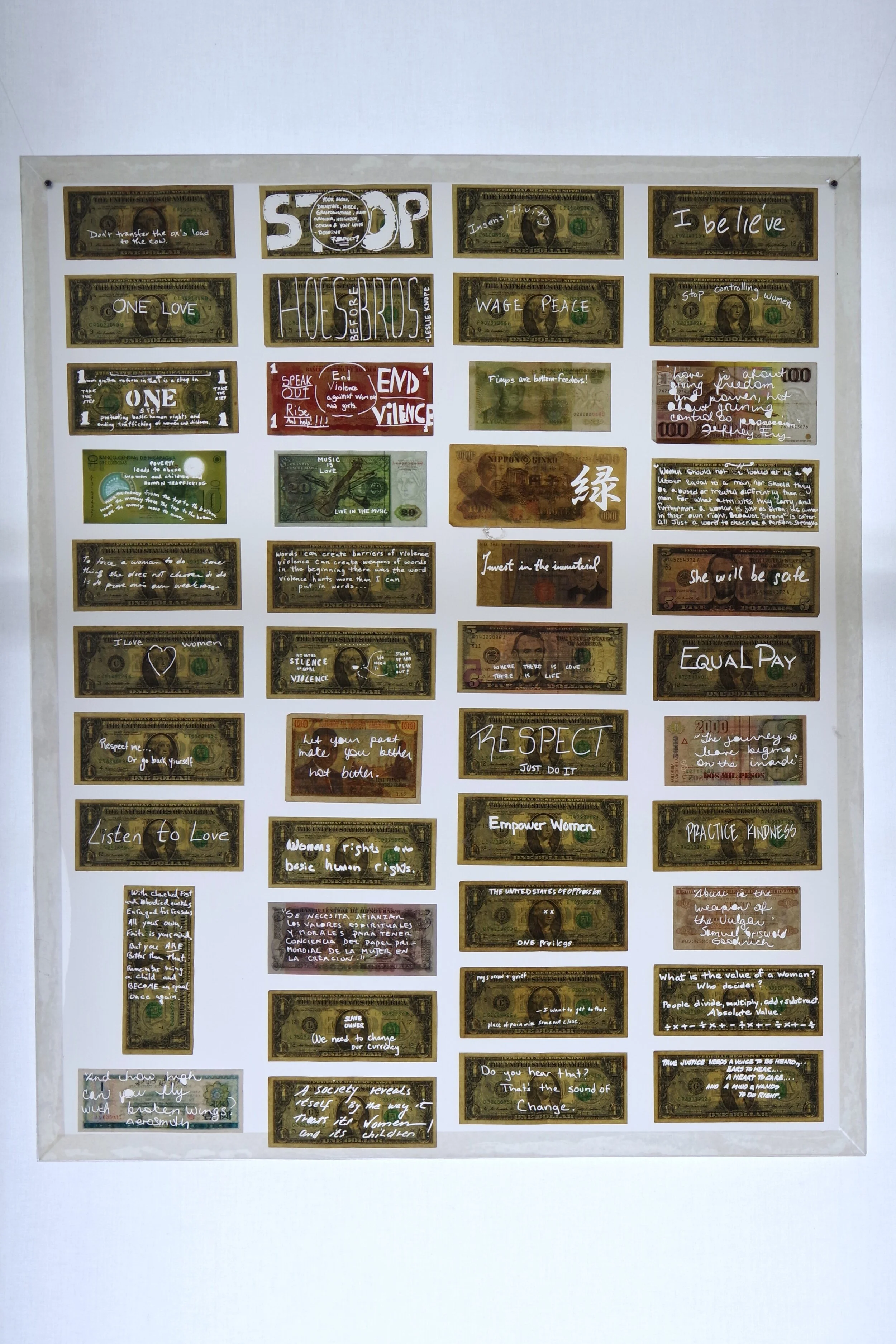    Diane Jacobs, $PEAK OUT, 2018, 200 laser-cut real currency, Installation View,  website  