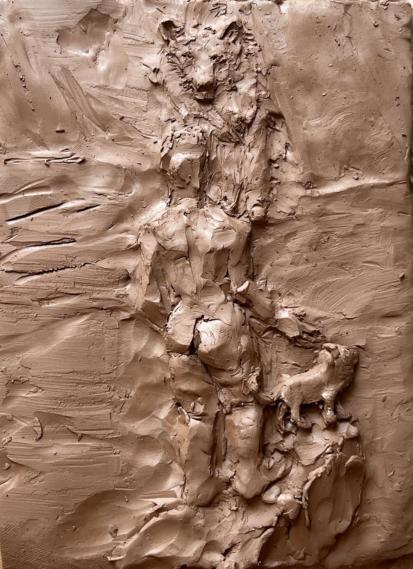  Eve presents false God (in the presence of the real one), Clay relief, 10” x 8” 