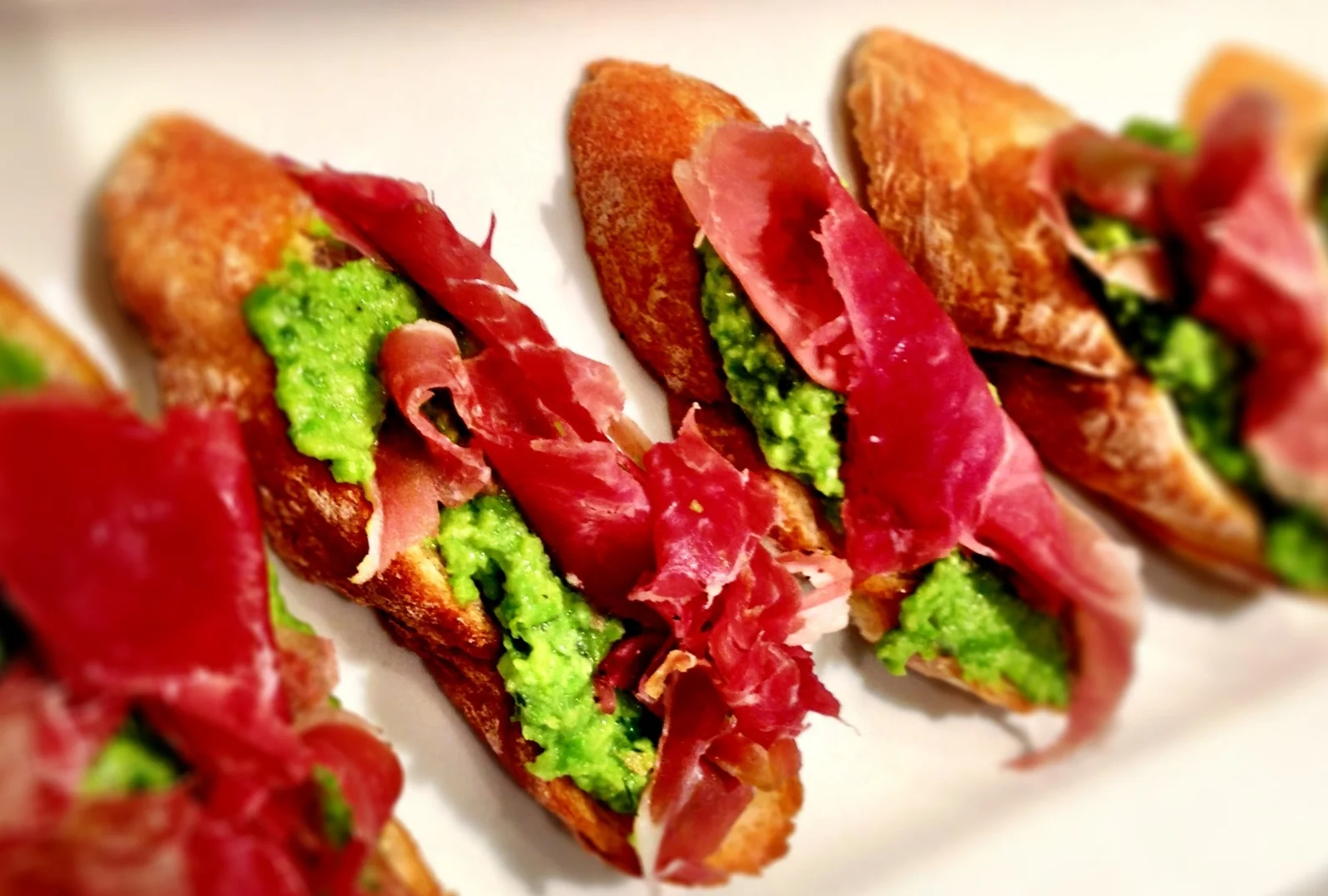 Prosciutto & Pea Purè Crostini  