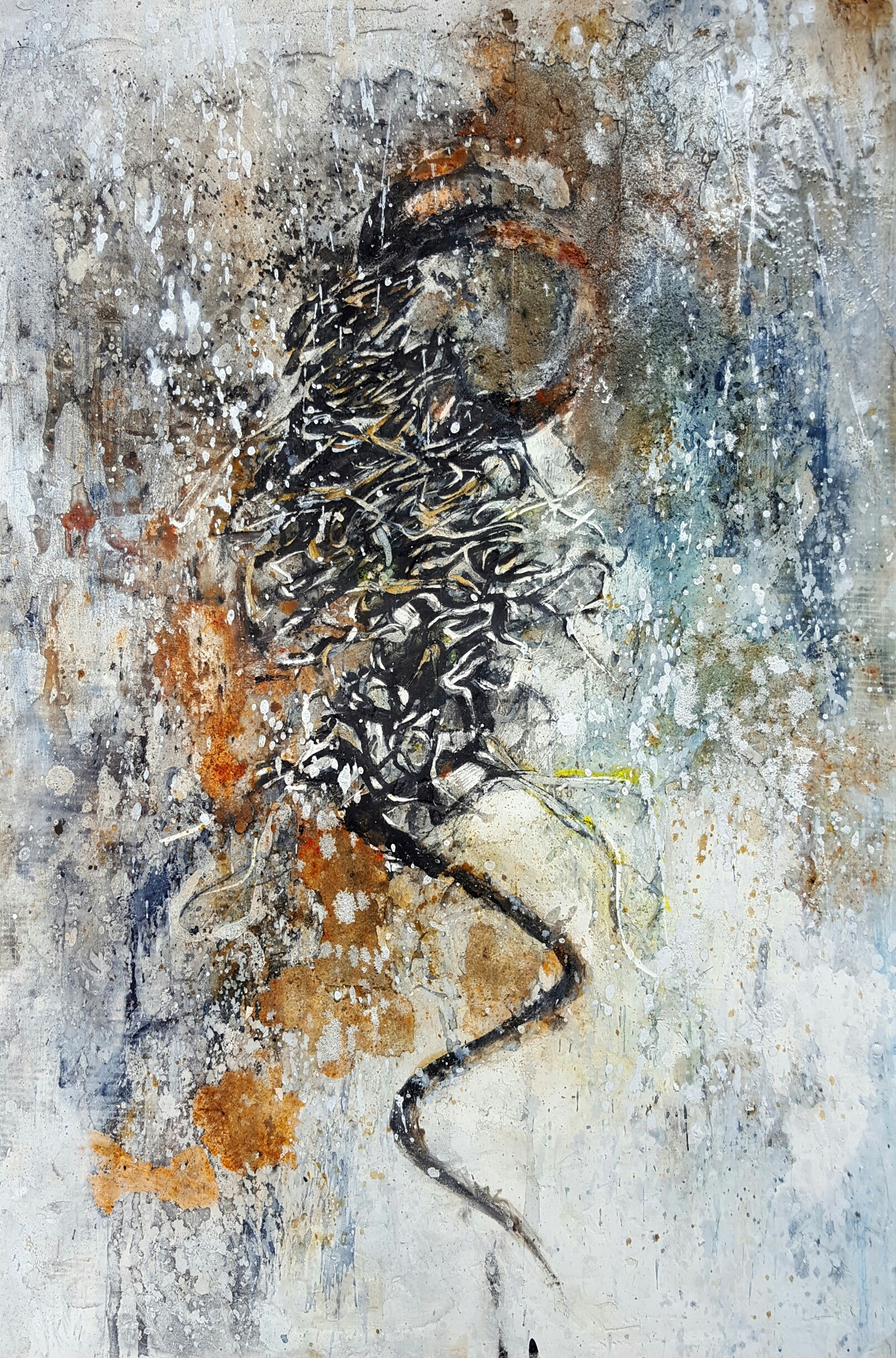 Hooked, 2016, ink and mixed media on panel, 60 x 40cm