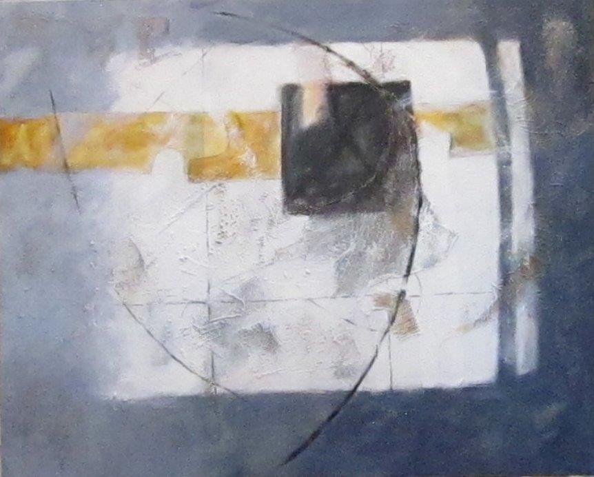 Composition with Black Square - 86x106cm inc frame, mixed media on canvas