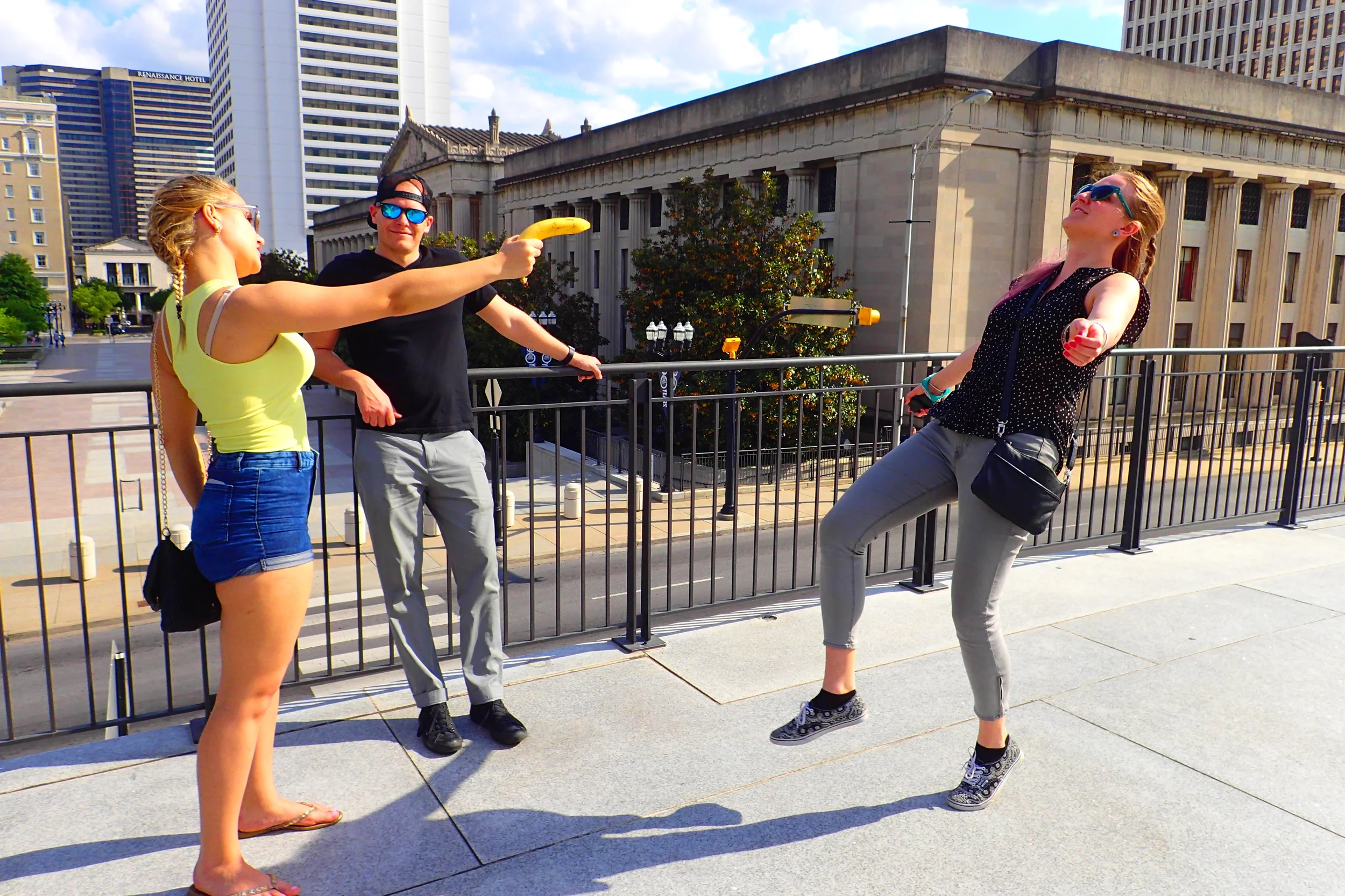 Savva, Stef, and Dasha messing around at the capitol in Nashville