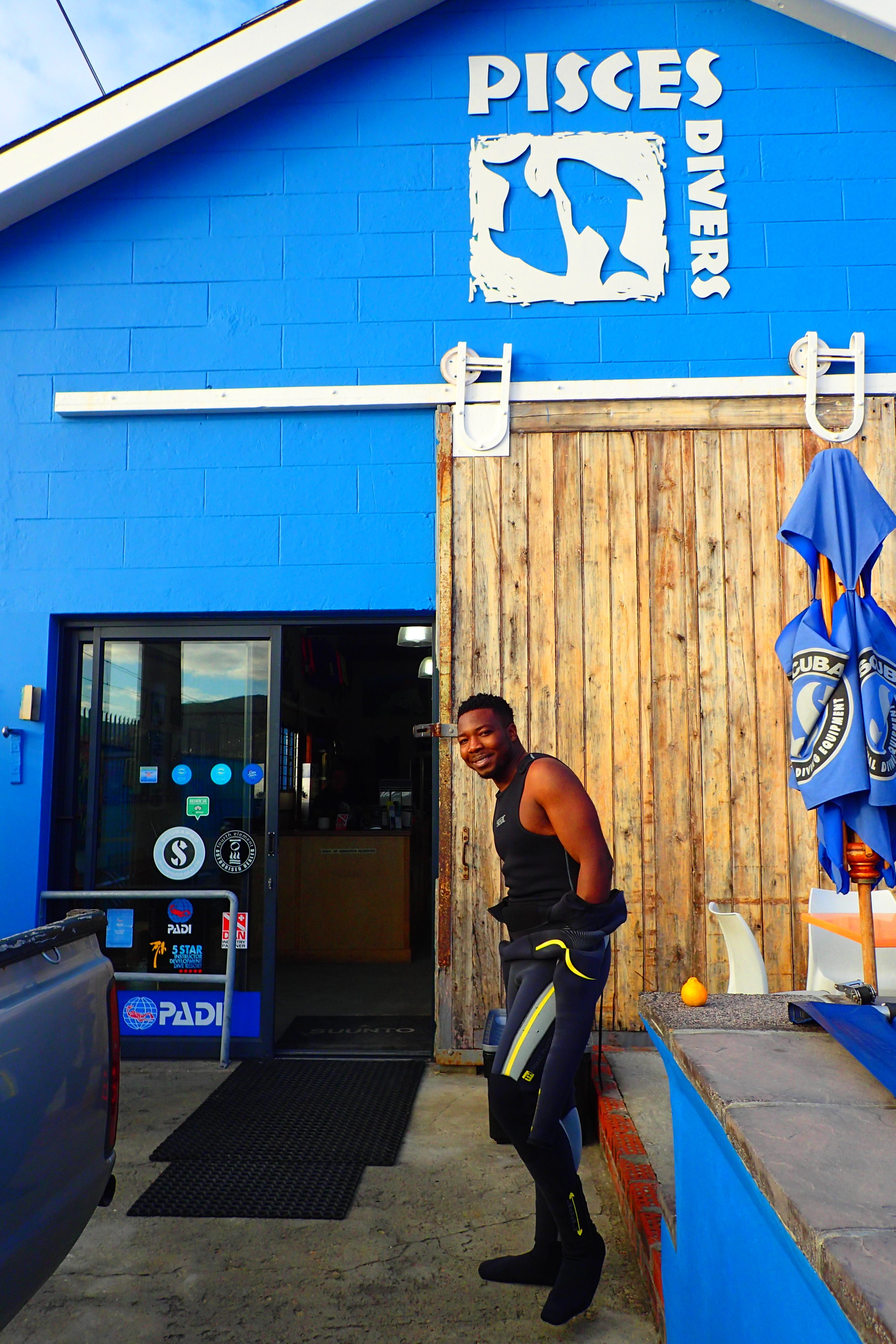 My guide who tried so hard to make my kelp forest dive a good experience!