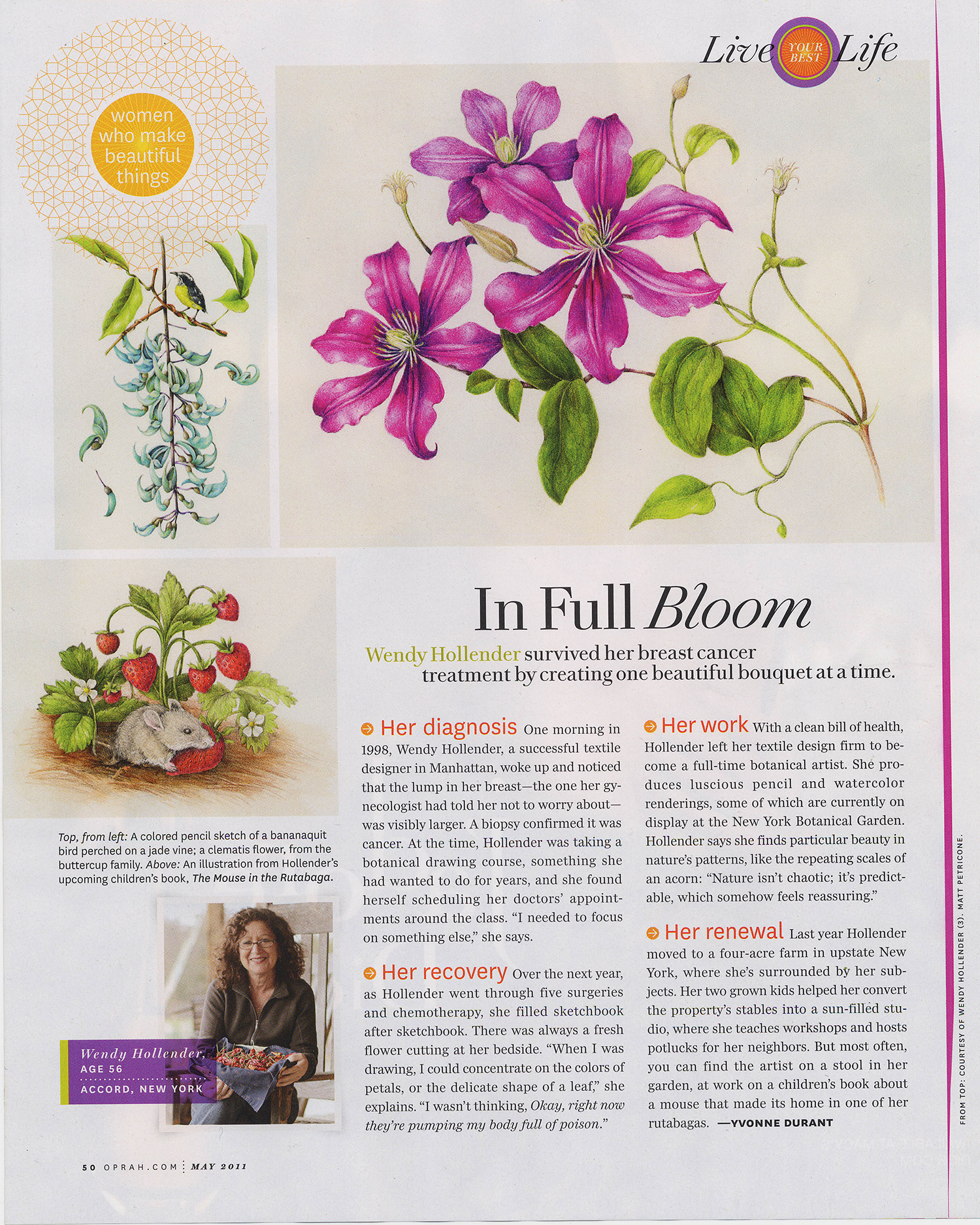 OPRAH MAGAZINE May 2011 Artist profile in the column "Women who make beautiful things."