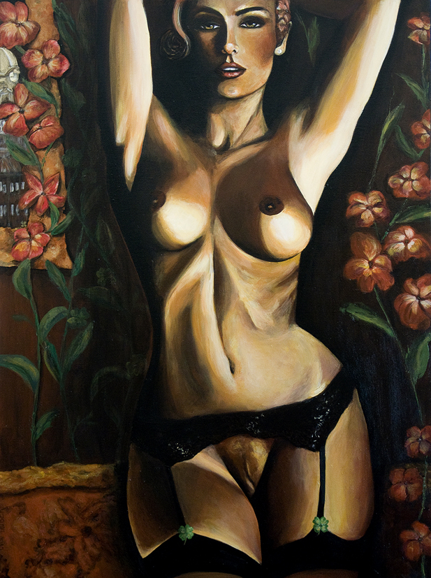 "The Charmed Muse", acrylic on canvas, 30W x 40H x 1.5D inches