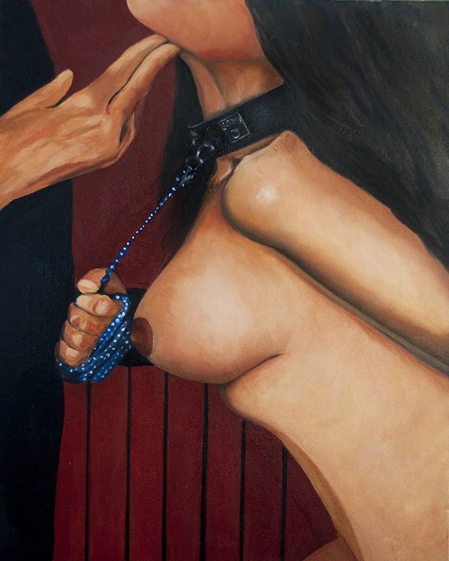 &quot;Power Games&quot;, 2019, oil on canvas. Every relationship has its own power distribution and bdsm doesn't have to do anything with it; but in this painting's case, it did. :) .
.
.
#kink #paintingforsale #finecontemporaryart #realism #bdsmrela