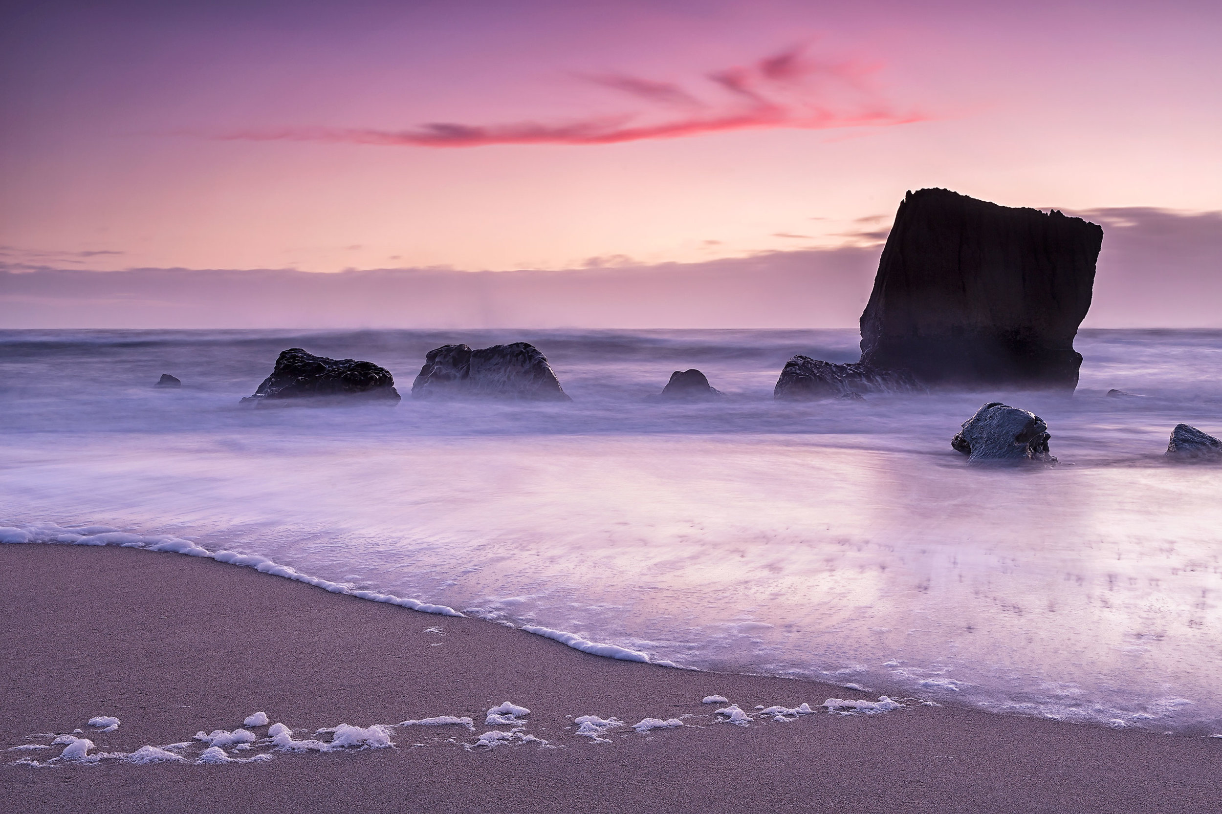 Sunset Kohaihai, South Island, New Zealand – Kohaihai is a remote area on the west coast of the South Island. The waves here are wild as they crash against spectacular rocks and into the river as it greets the Tasman Sea. I was privileged to spend three weeks (July 2015) in near Kohaihai on another Artist Residency.
