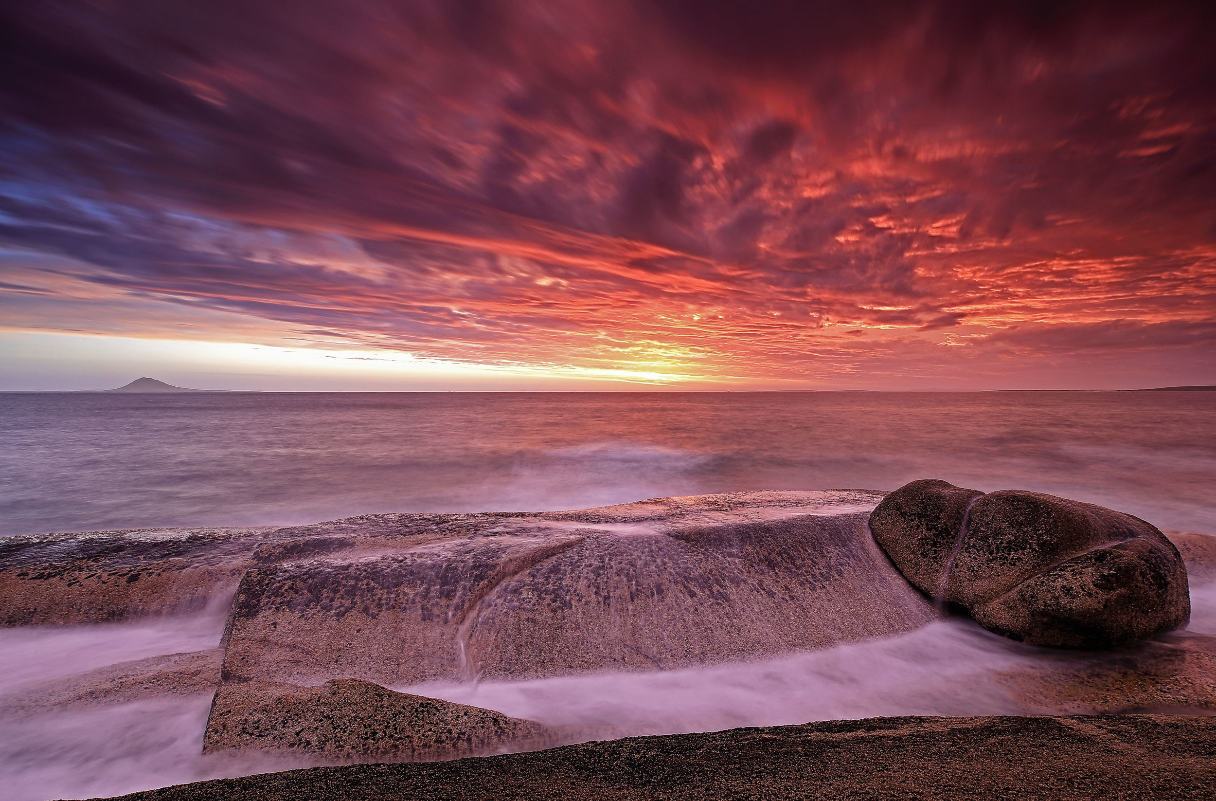 Storm at Sunset, Flinders Island, Tasmania – In 2014 I spent three weeks on Flinders Island as an Artist in Residence. The weather was impeccable, which meant not as many colourful skies as I’d hoped, so this one was particularly special!
