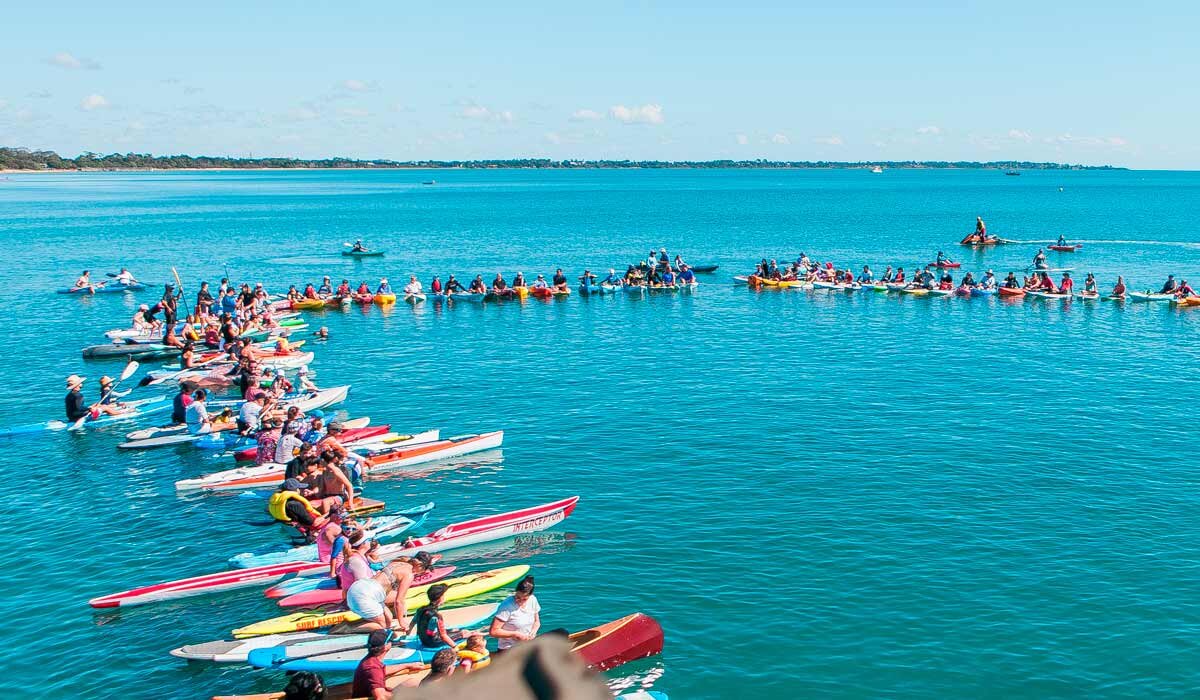 Paddle Out in solidarity with whales and ocean conservation. Image Fraser Coast Tourism