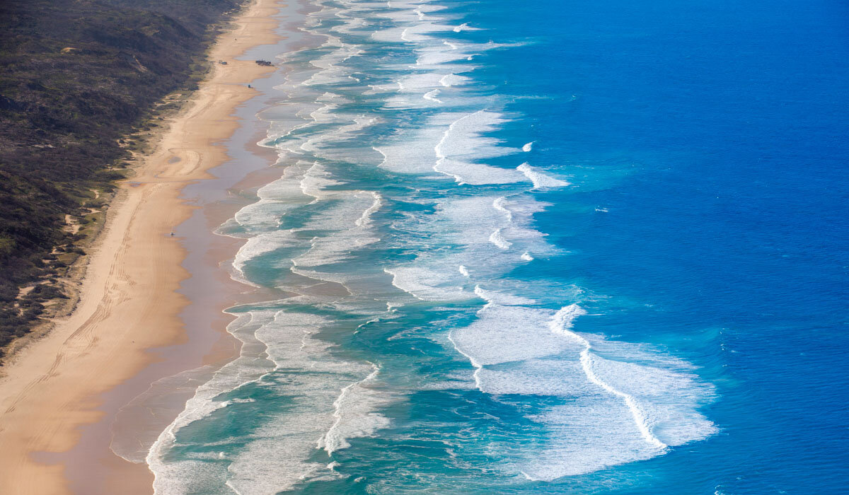 Taking a scenic flight over Fraser Island is a great way to take in 75 Mile Beach. Image Fiona Harper