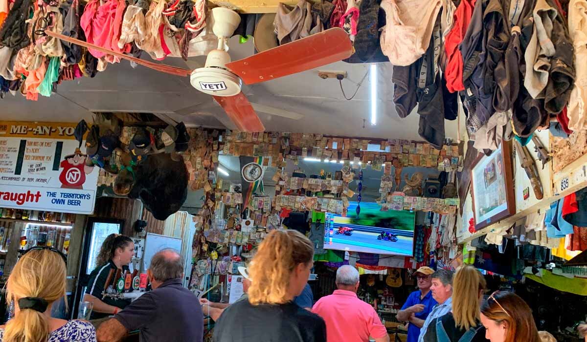 Daly Waters Pub comes with plenty of memorabilia hanging off every surface. Image Fiona Harper