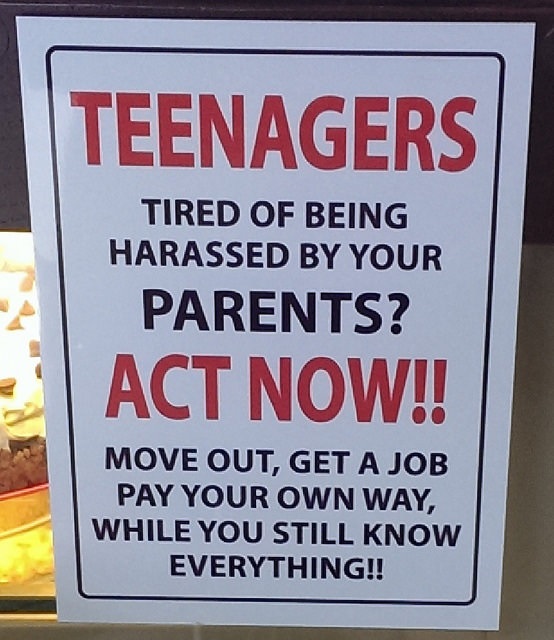 I spotted this notice in a cafe. I'd probably use it in a classroom today. It may not be instructional, but it's fairly accurate!