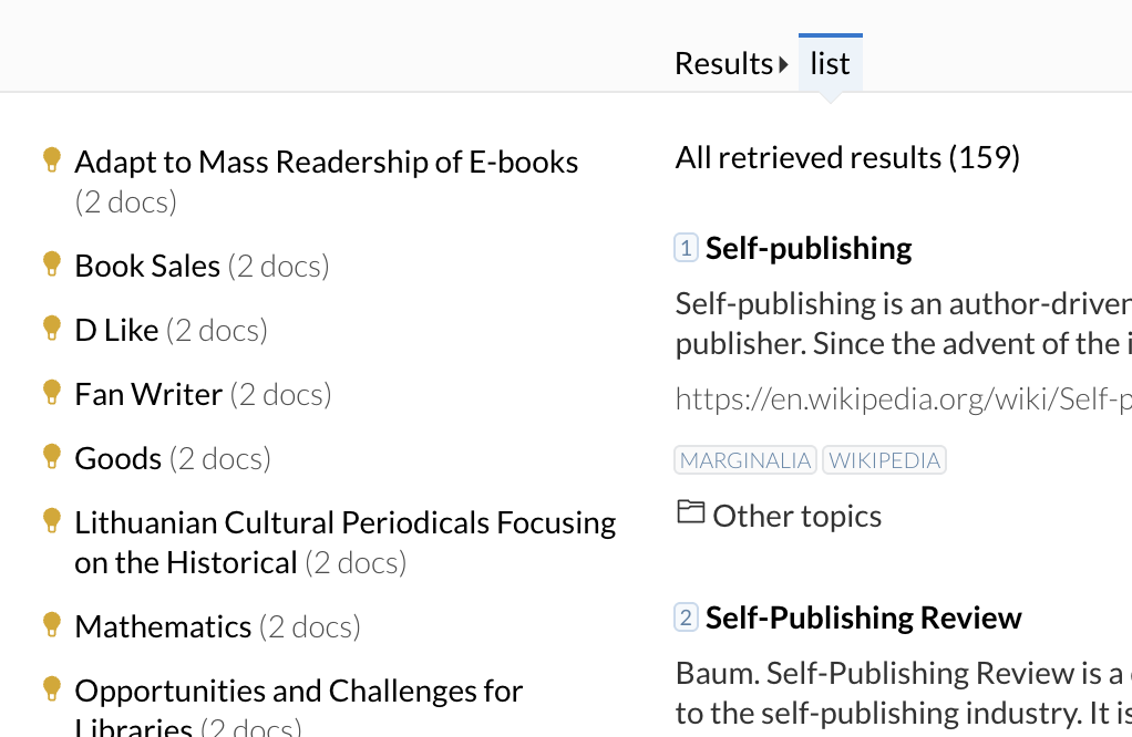 The List view in Carrot2