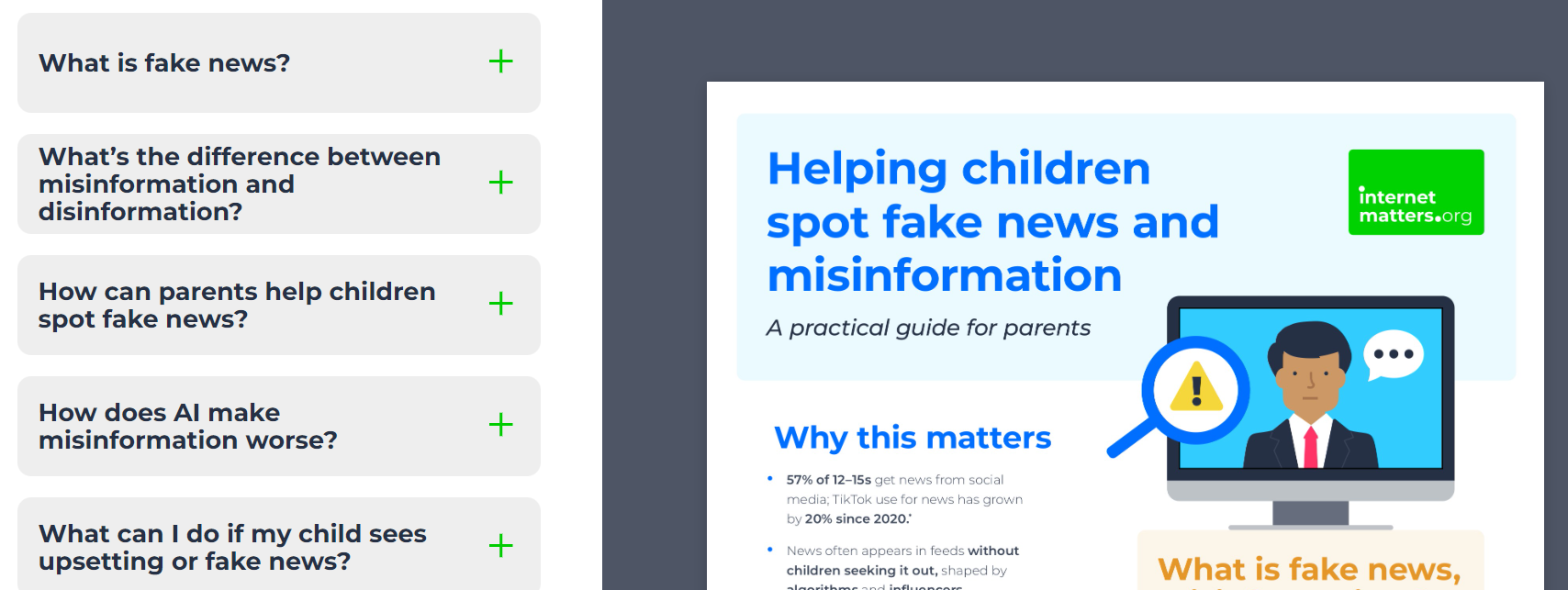 Screenshot of Internet Matters website