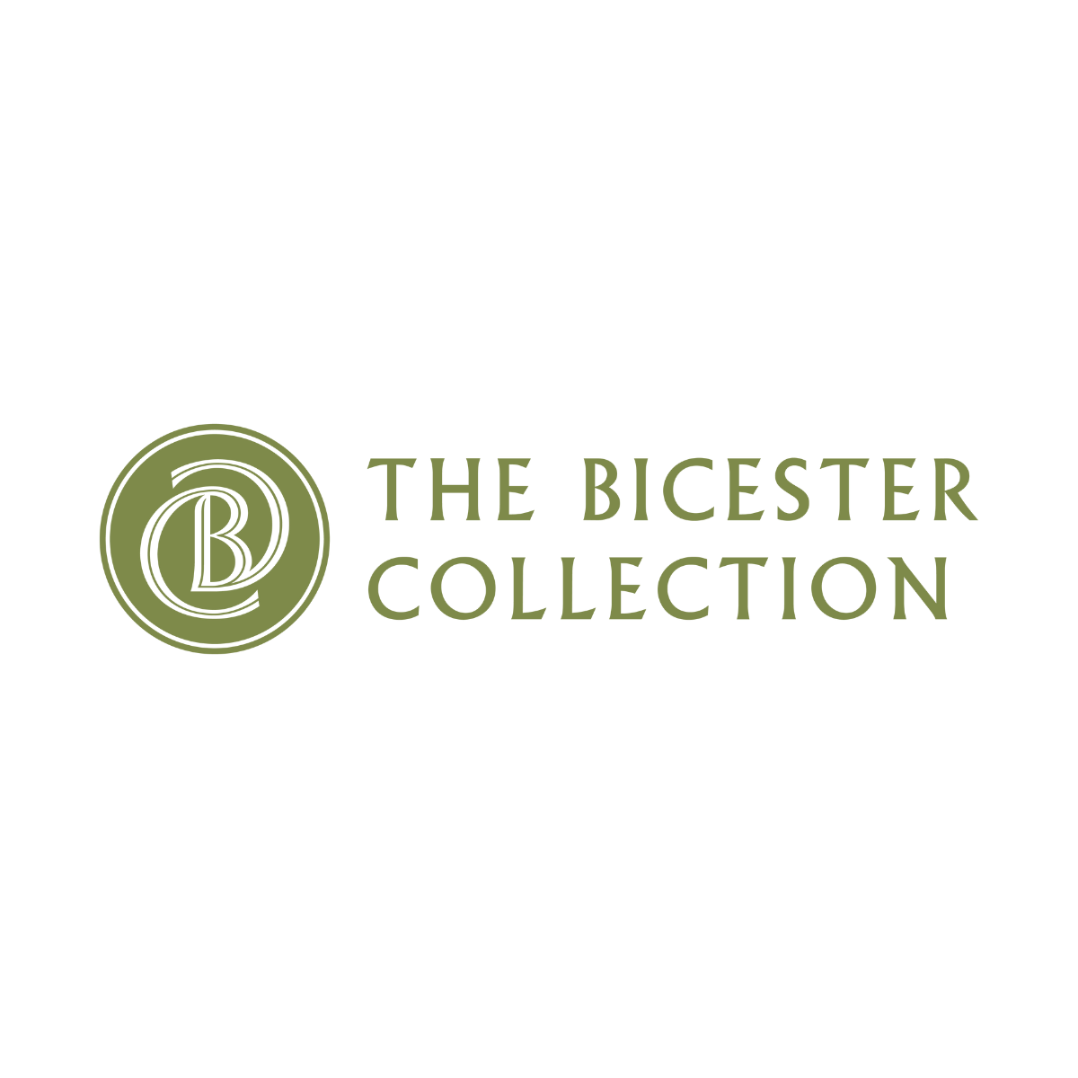 Logo of The Bicester Collection, featuring a circular emblem with the letter B inside and the company name in green text.