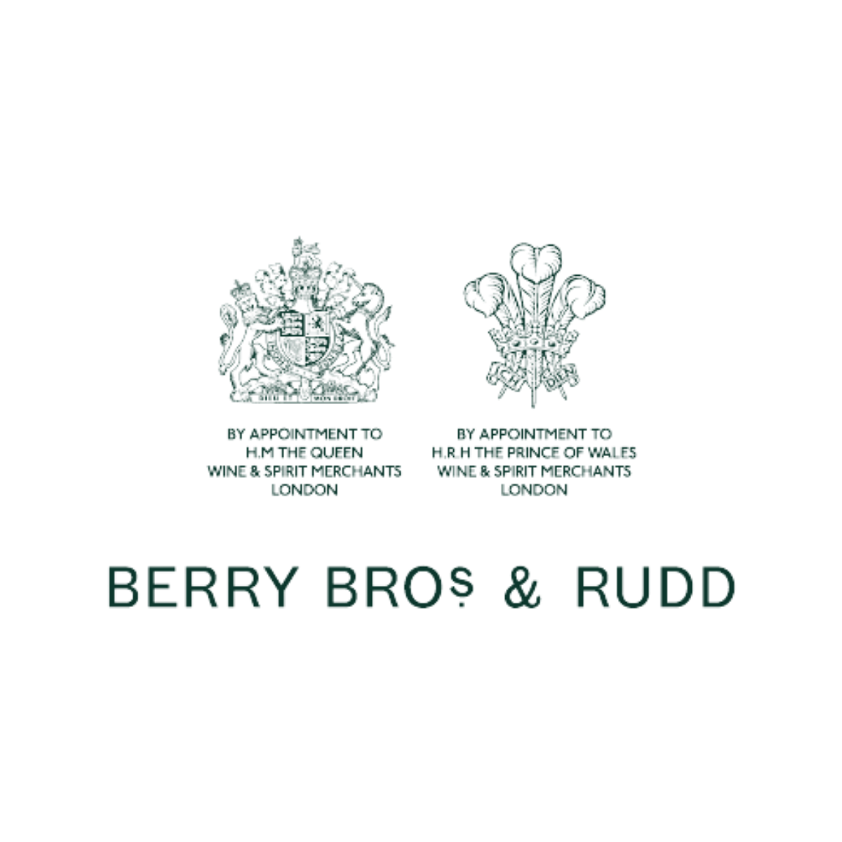 A vintage logo featuring two ornate coats of arms with crowns, positioned above the text 'Berry Bros & Rudd'. The logo is black and white with decorative elements.