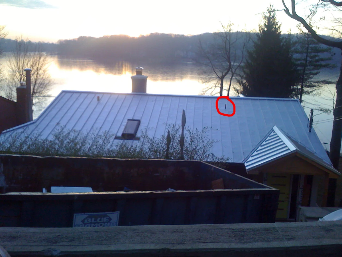 November 2008, during the previous renovation project, the gasket-free vent for the kitchen sink pierces the metal roof.