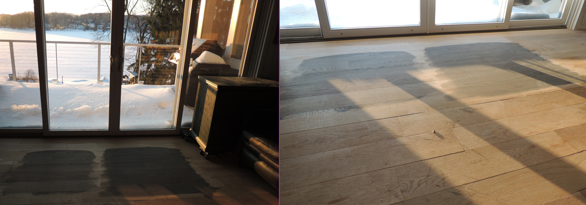 The stain on the left if what we select. It looks different depending on the light and will look different still once the topcoat is applied, yet another time we need to use our imagination and trust our instincts when making a design decision.