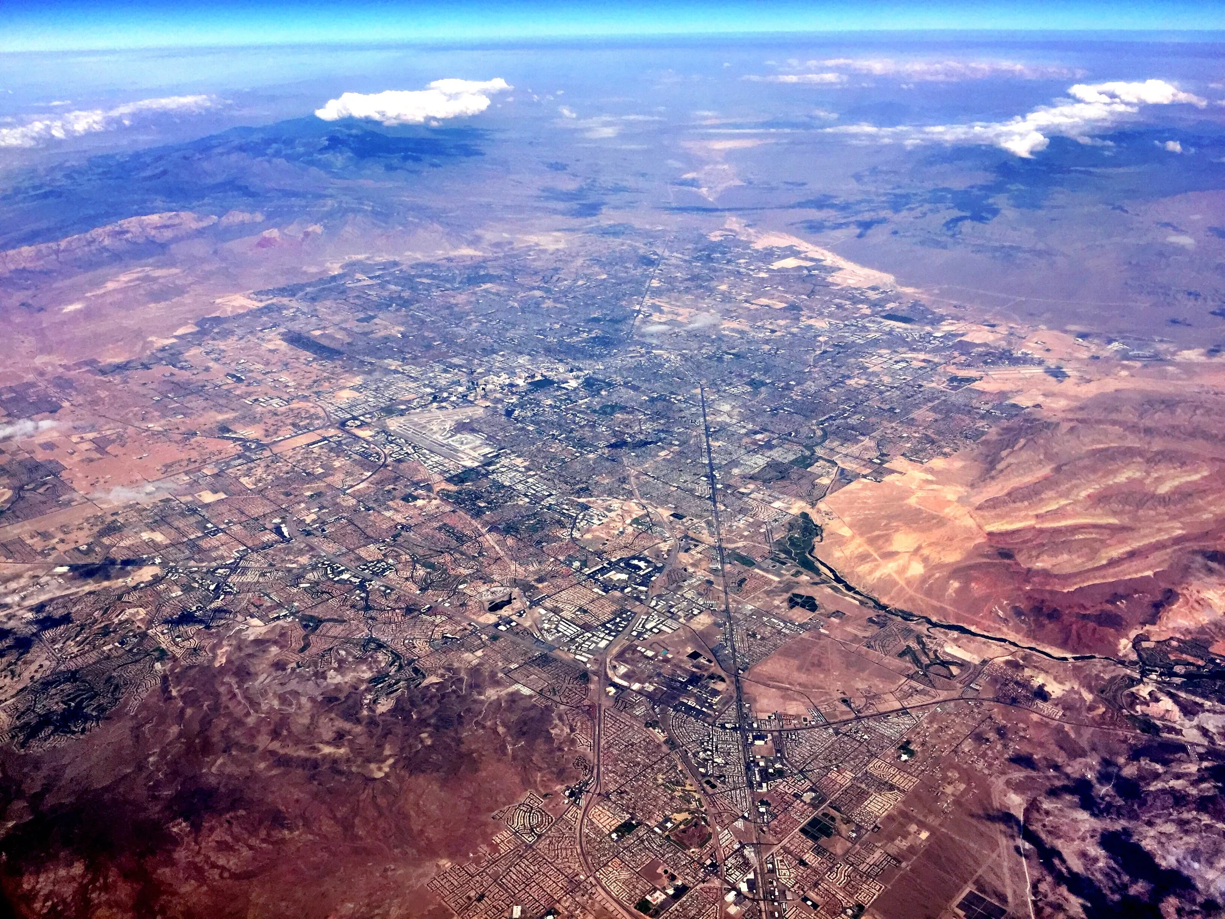Over Boulder City, Nevada, with a view of Las Vegas at 1:30 PM.