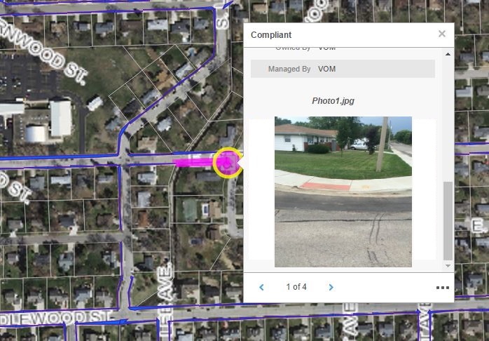 A photo of a curb ramp that was taken with an iPad using the Collector app is displayed here in the web application.