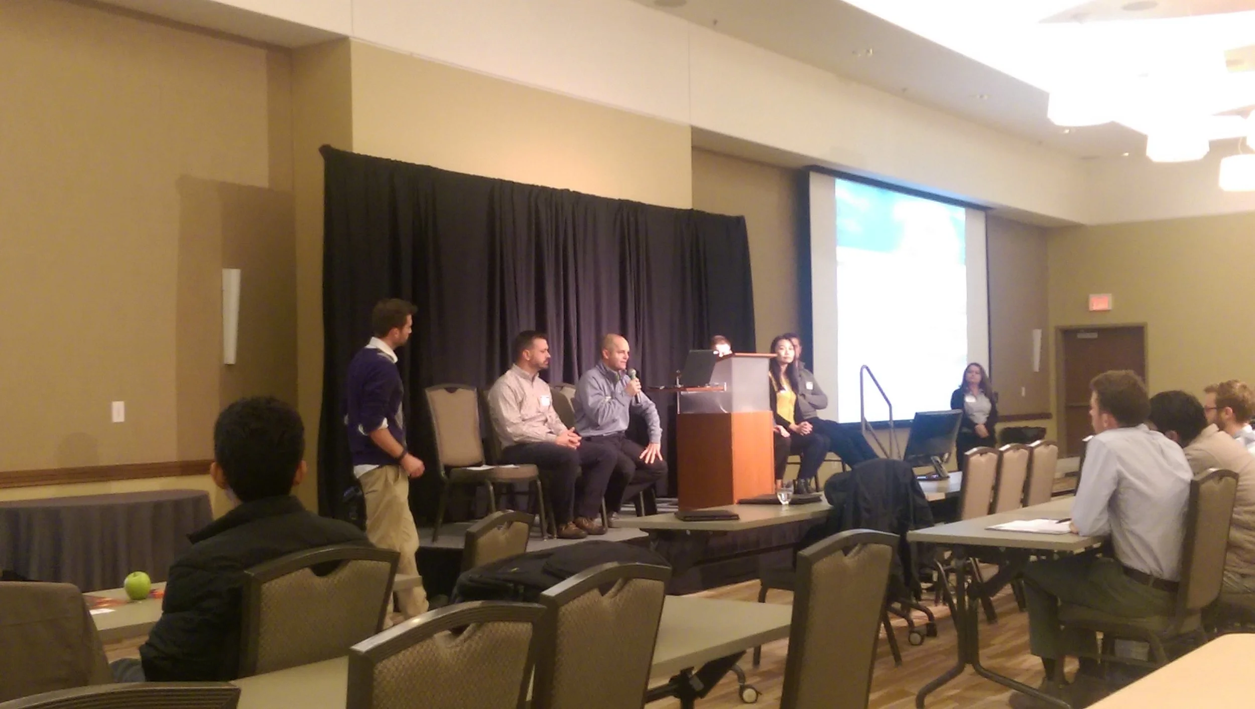 Cloudpoint President, Jonathan Hodel, answering questions during the Career Connection panel discussion at the University of Illinois GIS Day event.