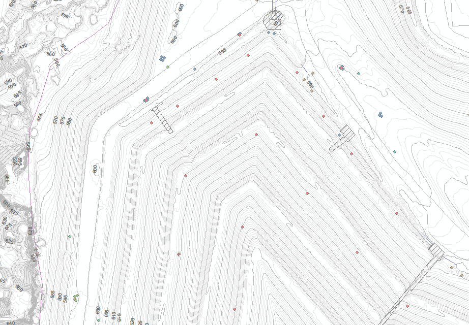Screen shot showing 5-foot base contours with 1-foot interval contours derived from the DEM generated from processed drone imagery.