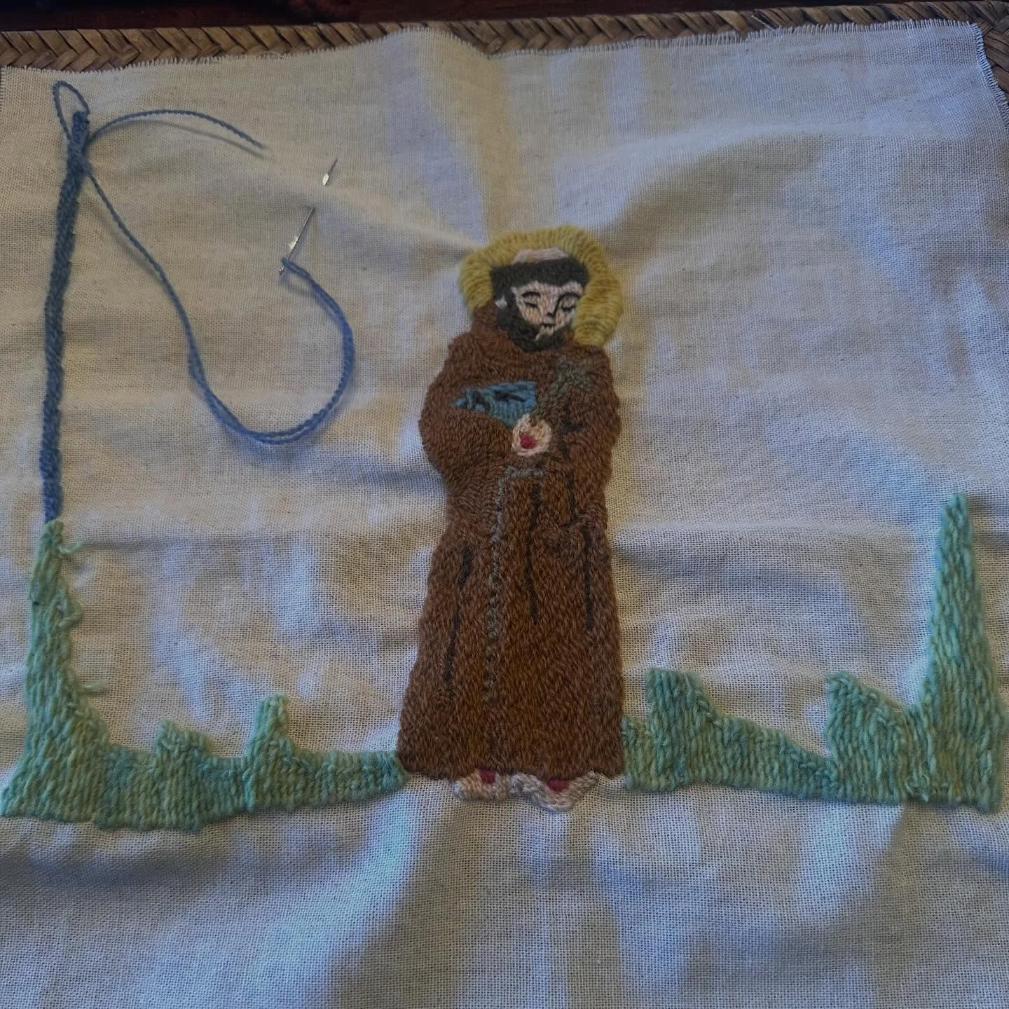 Work in progress - St. Francis Colcha embroidery. 

#colchaembroidery #santafeartist #consuelopineda #blackbirdsantafe #stfrancis