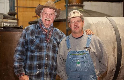 Moonshiners: Chuck Miller with Tim Smith (Photo courtesy Belmont Farm Distillery)