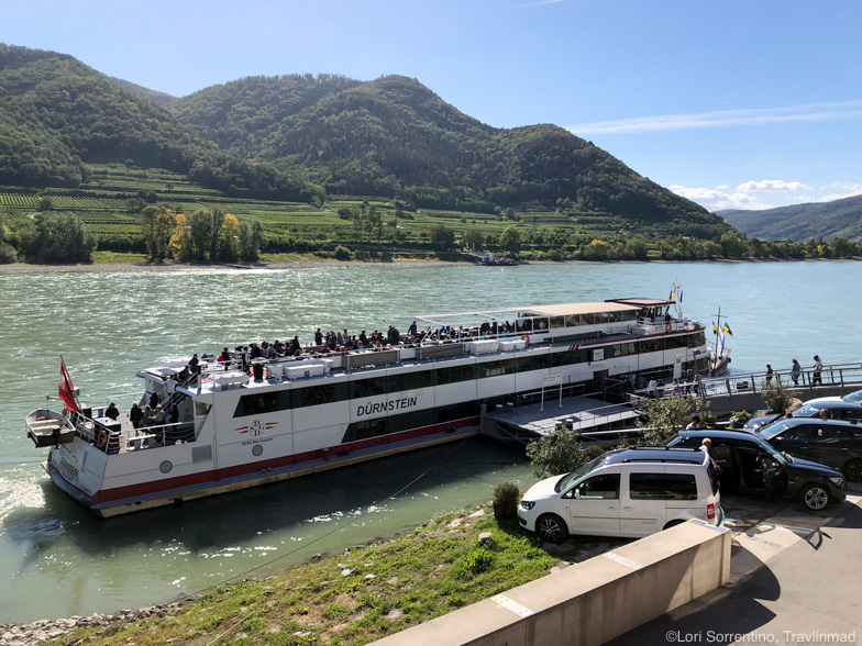 A ferry boat docking in Spitz an der Donau, Austria.